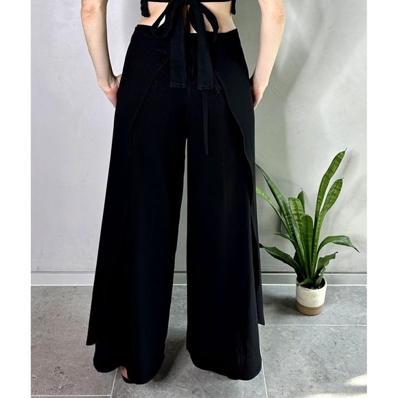 Tan Linen Side Split Trousers - Bohemian Style Pants One Size - Picture 11 of 15